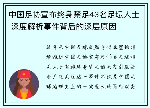 中国足协宣布终身禁足43名足坛人士 深度解析事件背后的深层原因